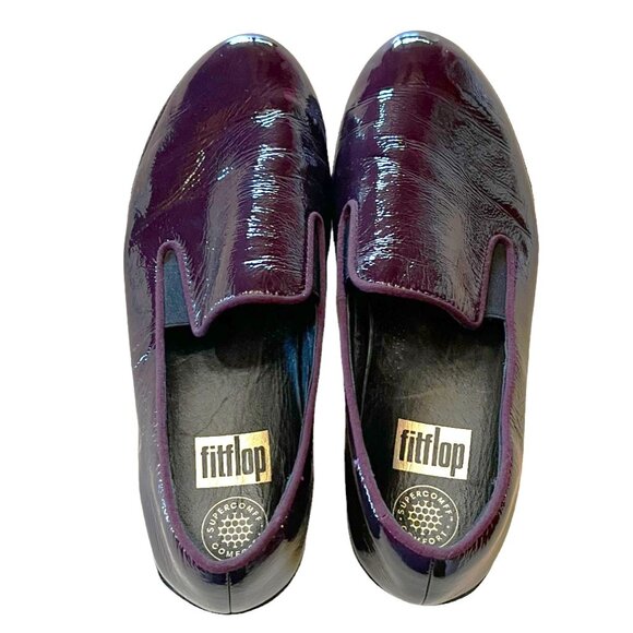 Women's Fitflop Burgundy Leather Slip-On SupercomFF Loafers, Size 7 - Picture 1 of 11